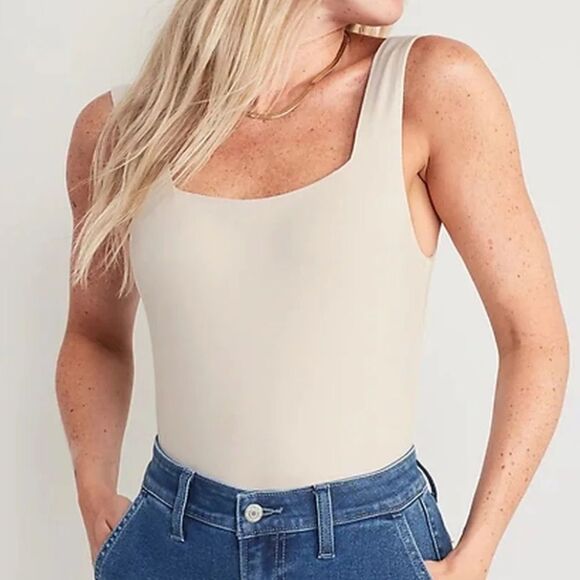 NWT Old Navy Beige Square Neck Women's Sleeveless Bodysuit Large - Picture 1 of 5